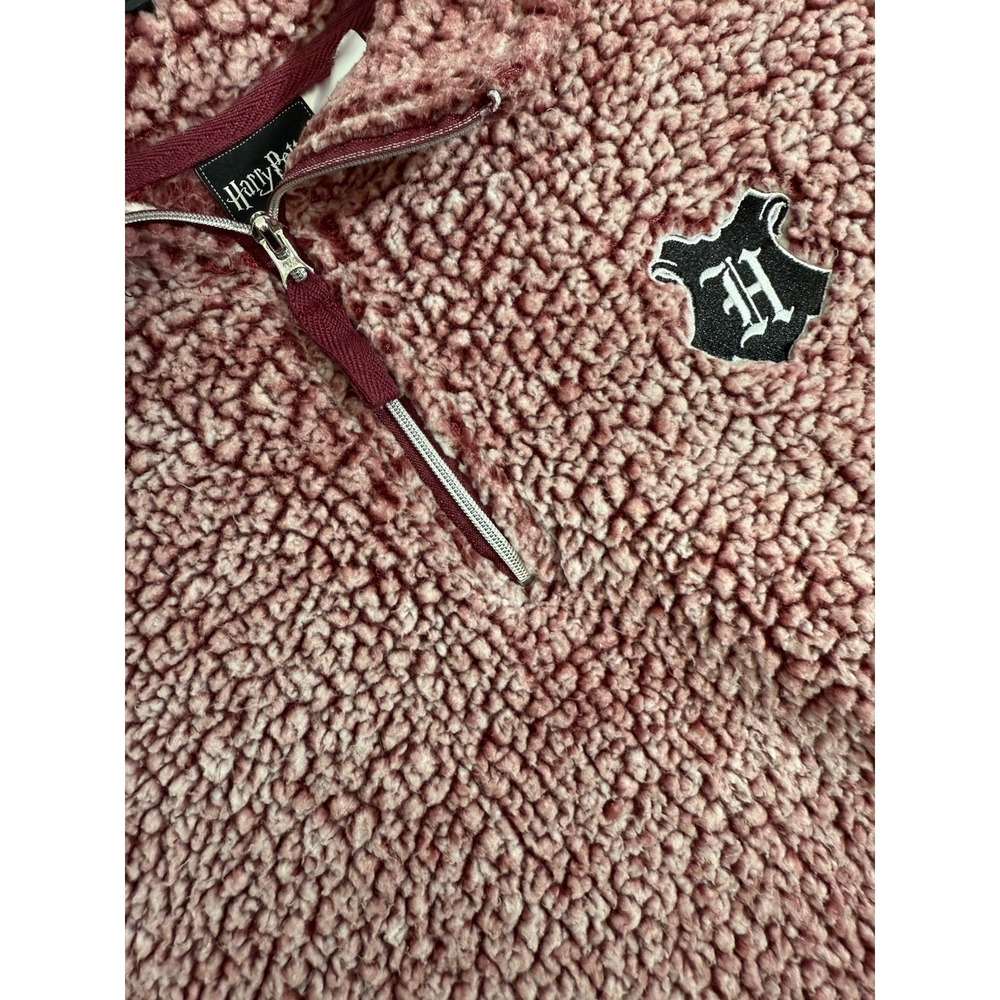Harry Potter Hogwarts Teddy bear Fleece Women's M 8-10 ‎ Maroon 1/4 zip